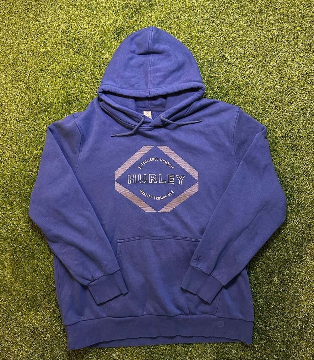 Y2K Hurley Diamond Logo Pullover Hoodie Blue XXL